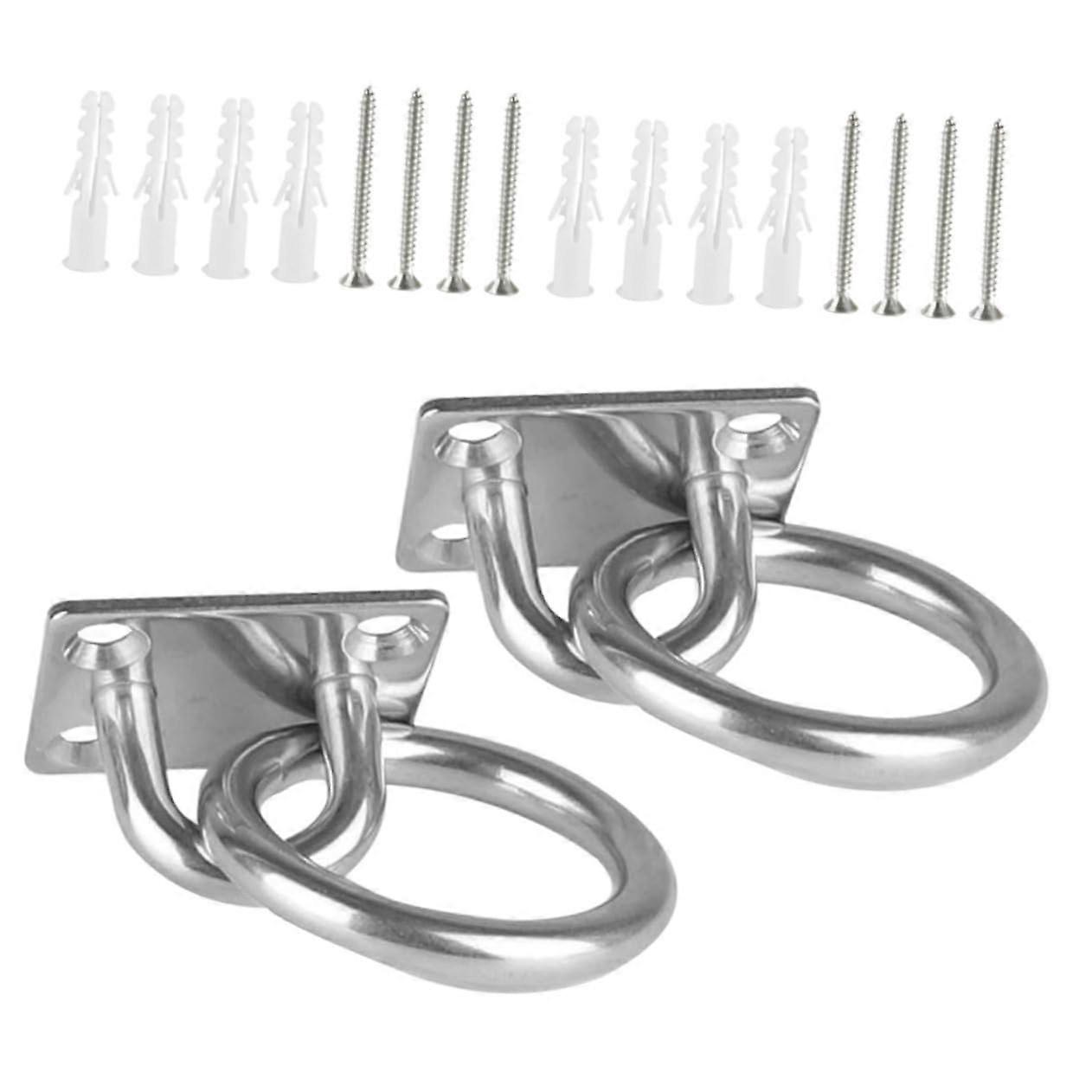Pad Eye Ceiling Anchor Set of 2 Stainless Steel Square Eye Hook 3.50 x 3.00 x 2.10 cm Silver