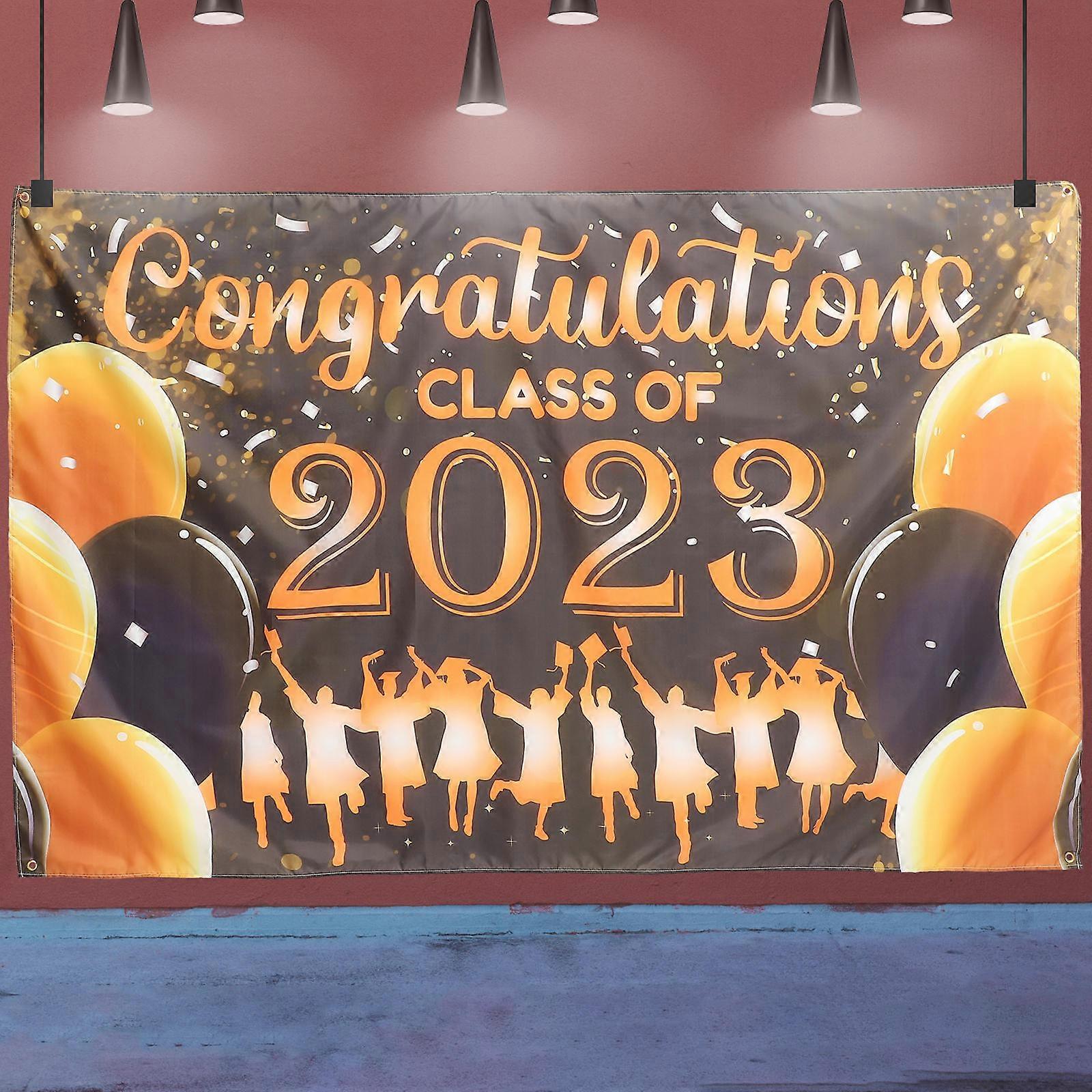 Class of 2023 Graduation Backdrop Banner Black Graduation Theme Party Decoration Background Prop 1Pcs