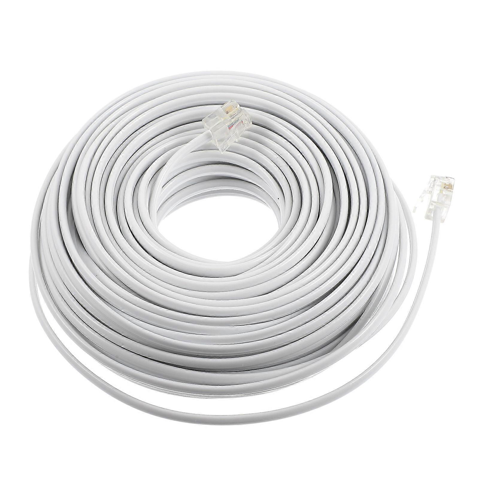 Phone Extension Cord For Landline Telephone Cable Extended Length Noise Rejection Copper PVC 20 Meters 1Pcs