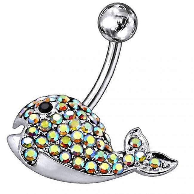 Jewelled Whale Silver Belly Ring