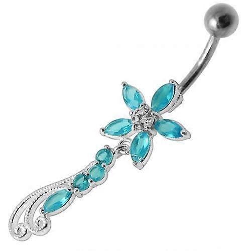 Fancy Multi Stones Jewelled Flower Dangling Navel Ring