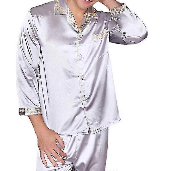 Men's Silk Soft Breathable Home Printing Sleepwear Pajamas Set for Comfortable and Relaxing Nights at Home
