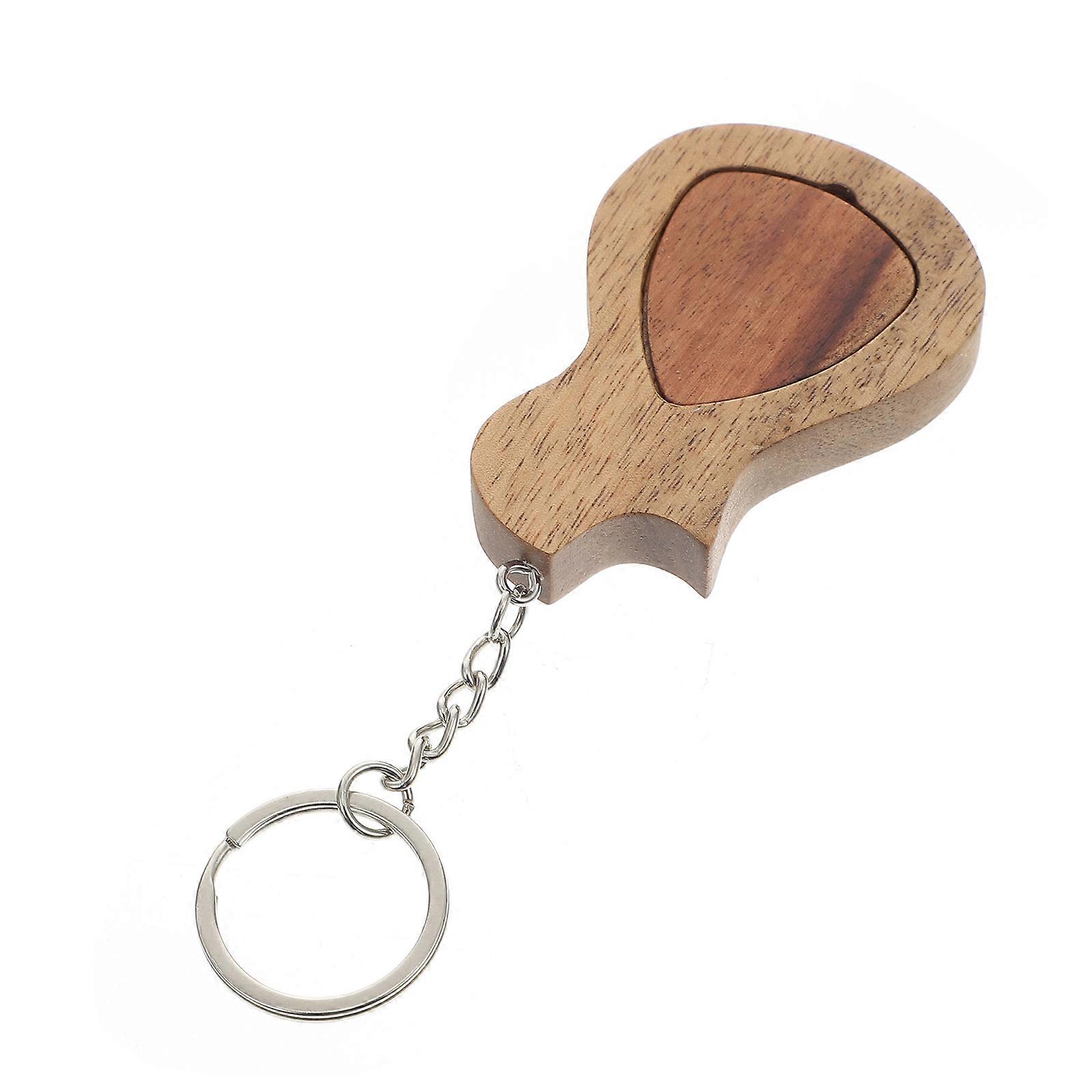 Guitar Pick Keychain with Storage Holder, Durable Wooden Plectrum Design for Musicians