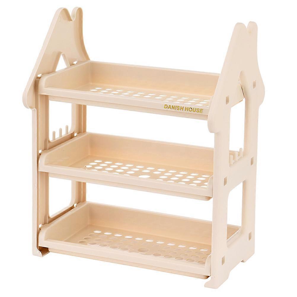 Condiment Organizer Three Layers Multifunctional Plastic Storage Rack for Bathroom Kitchen Desktop Beige 1Set