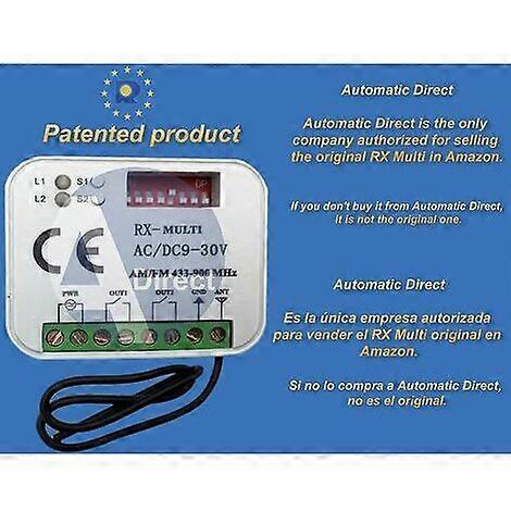 Universal Radio Receiver RX Multi 433-900 Mhz Compatible with FAAC, BFT, Nice, Sommer.
