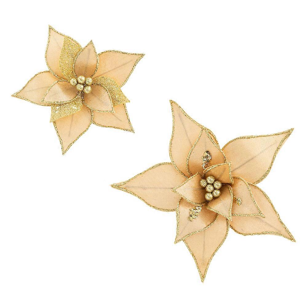 Glittering Flowers Decorative Christmas Style Round Petals Small Size 2Pcs