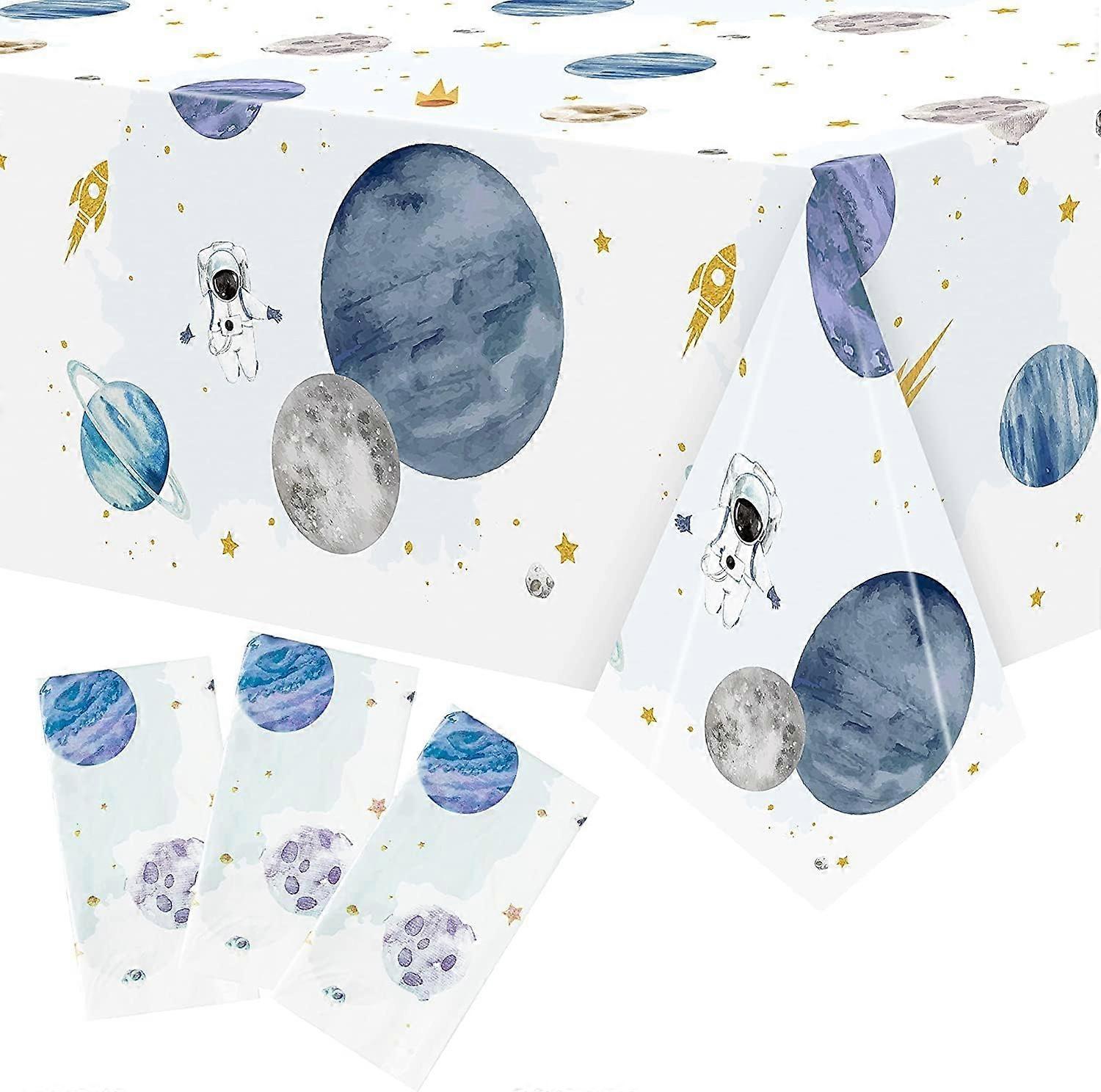Pack of 3 Solar System Tablecloths for Kids Waterproof Disposable Plastic Rectangle Outer Space Design for Parties and Picnics