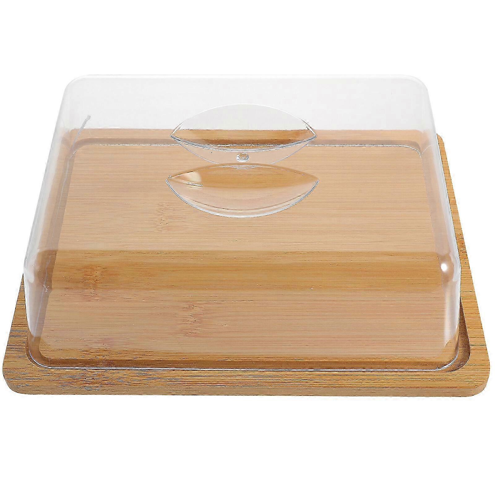 1 Set of Cake Stand with Dome, Includes Cake Plate and Acrylic Lid, Suitable for Serving Cakes on Bamboo Stand with Acrylic Dome