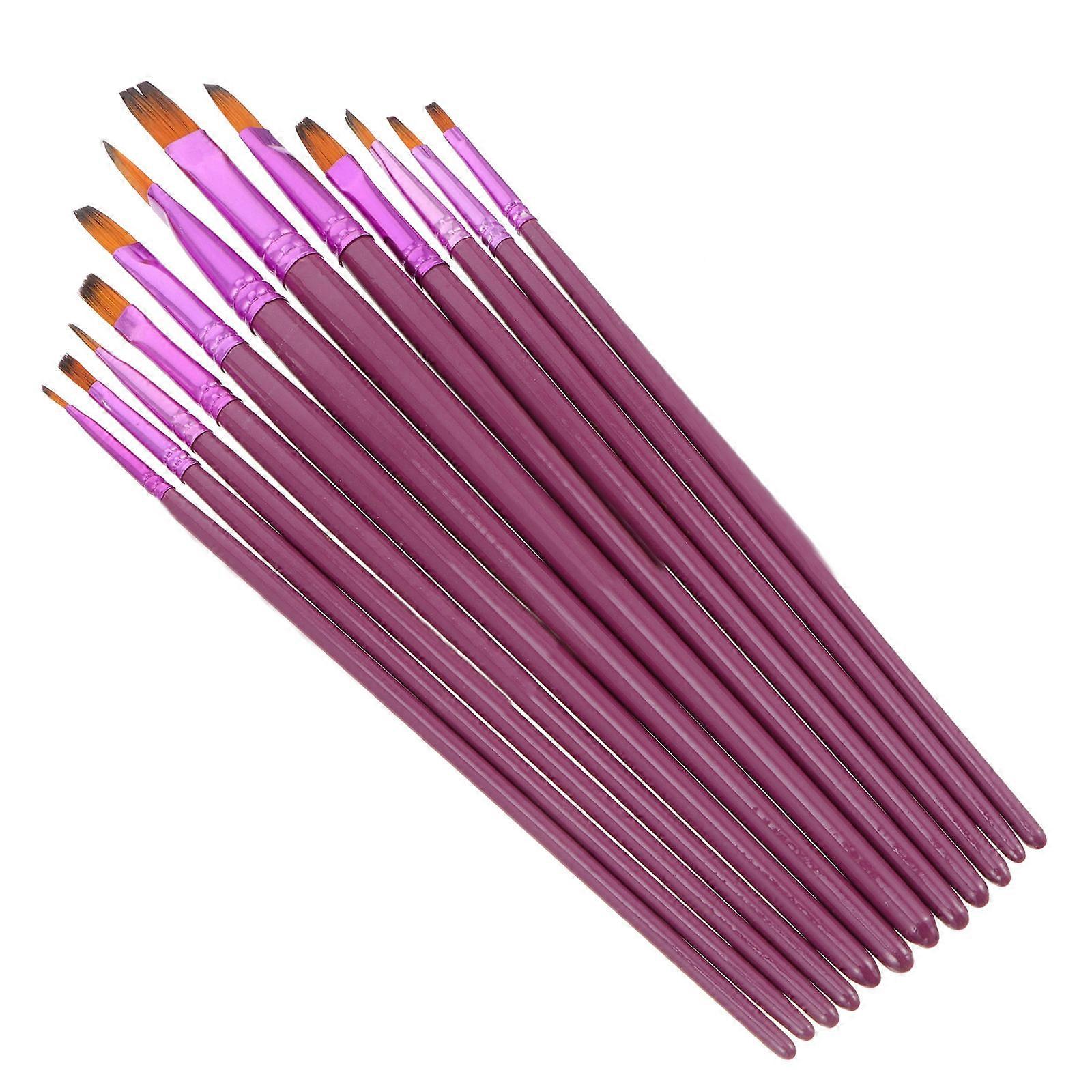 Artist Paint Brushes Wood And Nylon Flat Head For Home Drawing 12Pcs