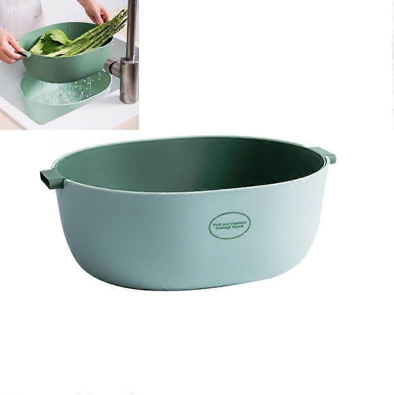 Kitchen Rice Pan Double-dish Vegetable Drain Basket Plastic Fruit Basket U Shape Light Green