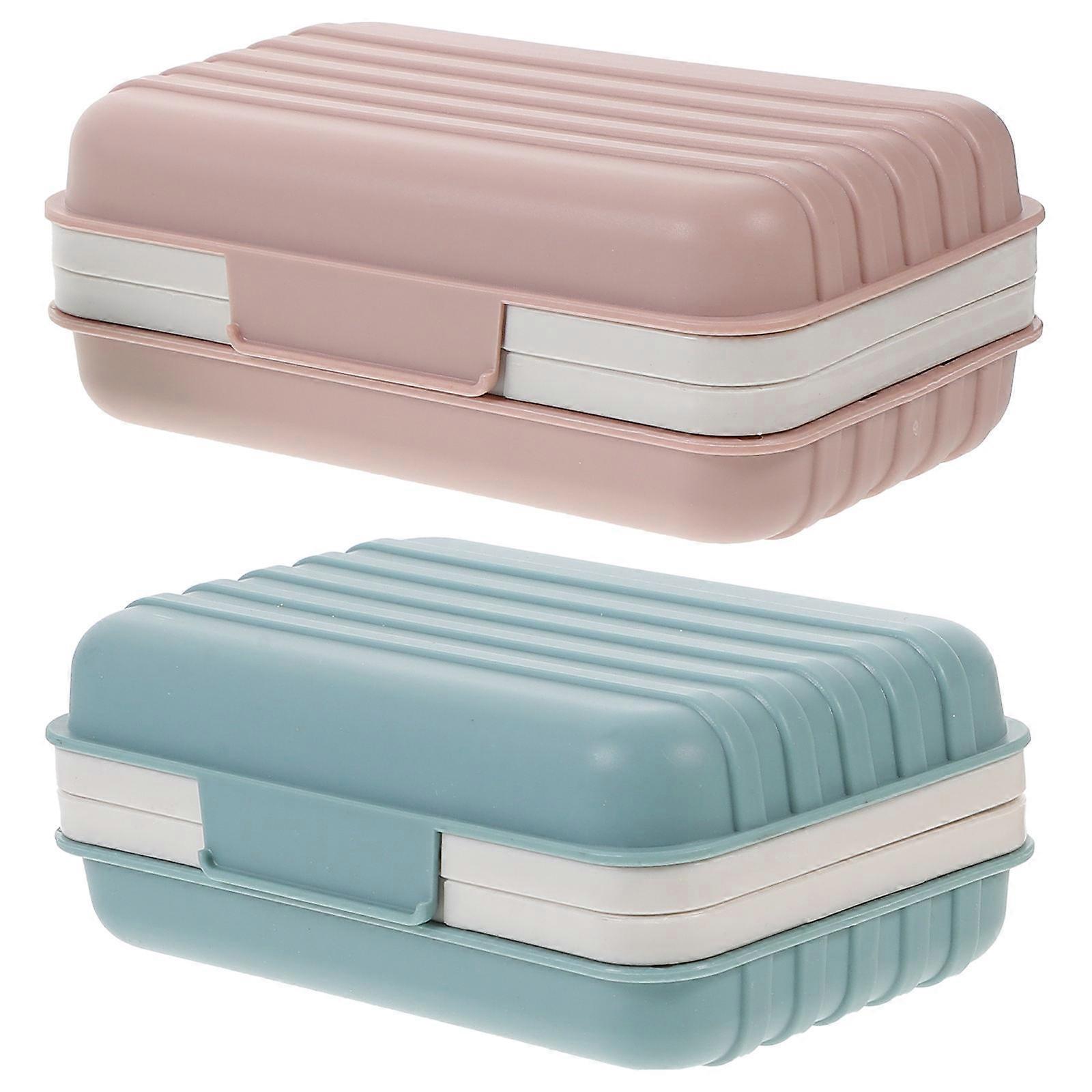 Soap Holder Travel Soap Case Leakproof Water Protection Dust Protection Rectangular Thickened Double Layer 2Pcs