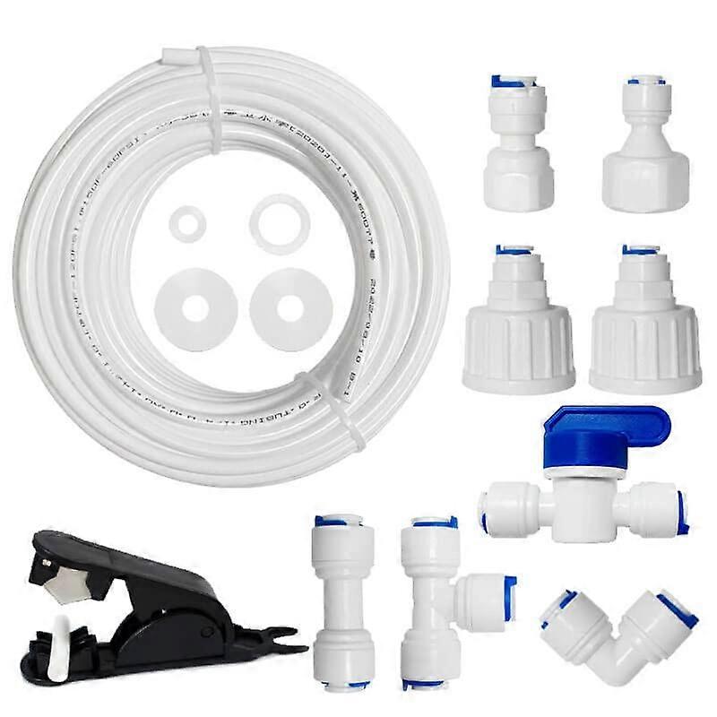 15m Universal Water Inlet Pipe Connection Set for Refrigerator, RO Filter, 1/4 Inch Quick Connectors, Durable Water Tubing