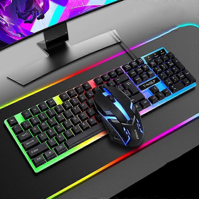 T-WOLF TF230 Colorful Light Wired Keyboard and Mouse Kit TF230 (Black)