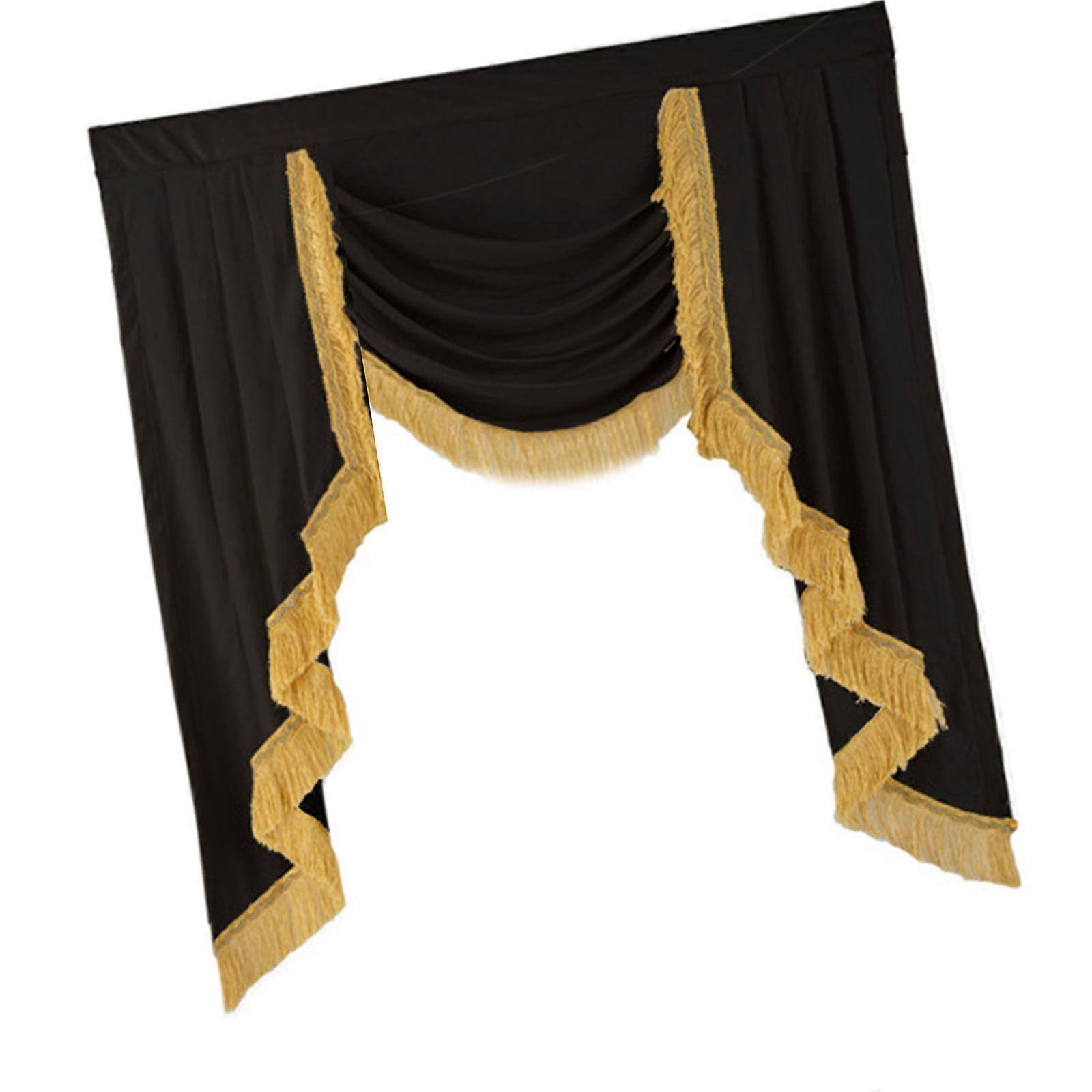 Modern Rippled Pattern Window Valance Curtain Triple Layer Light Control Fringed Edges Quick Setups Drapese  Black