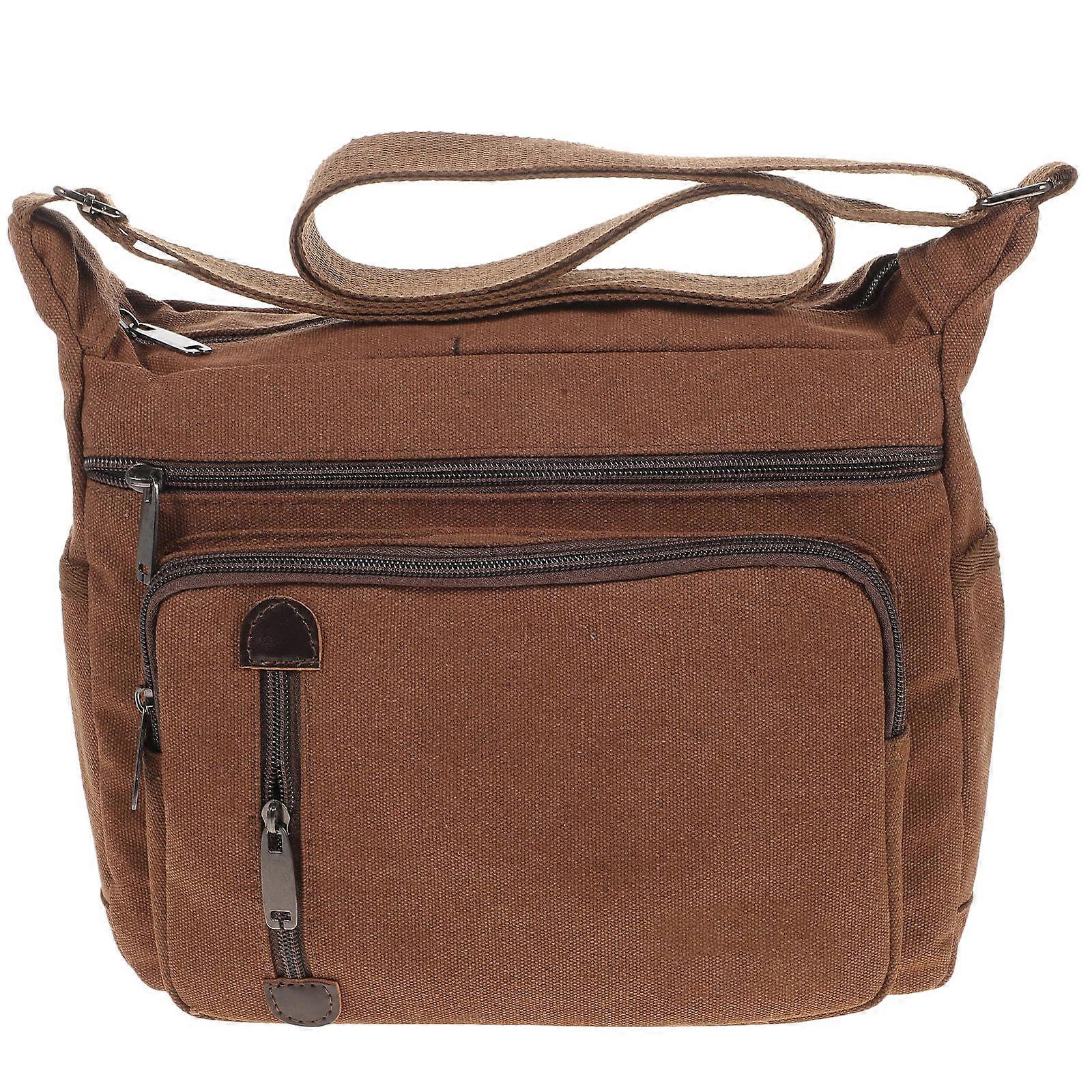 Brown Canvas Messenger Bag for Men Fashionable and Durable with Large Capacity 13.8 x 5.9 x 15.7 inches