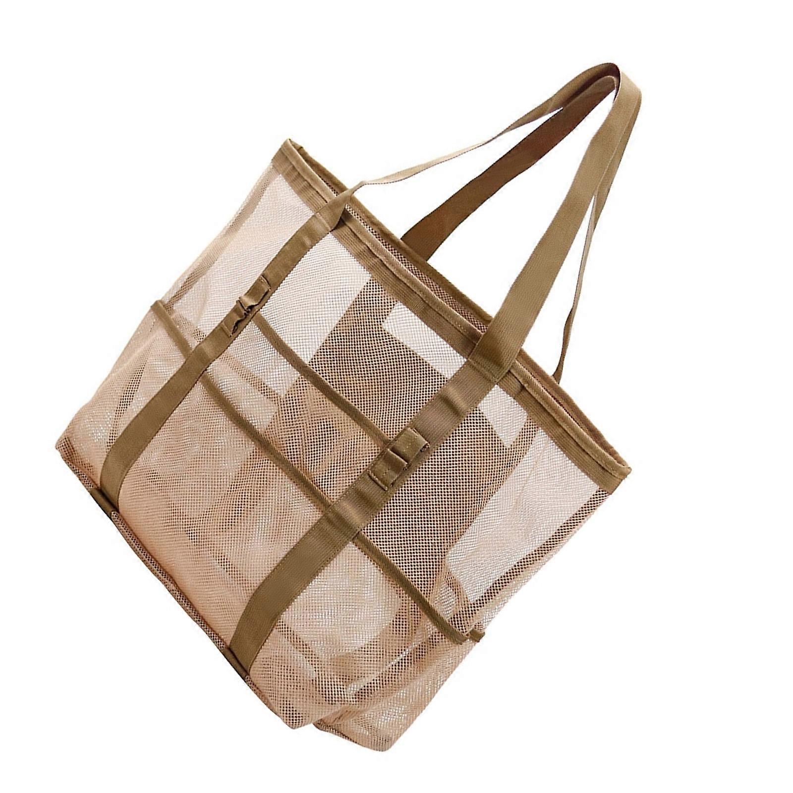 Borsa multiuso in rete per viaggi in spiaggia e shopping con cinturino rinforzato Pratica borsa da spiaggia con fondo a prova di sabbia Khaki