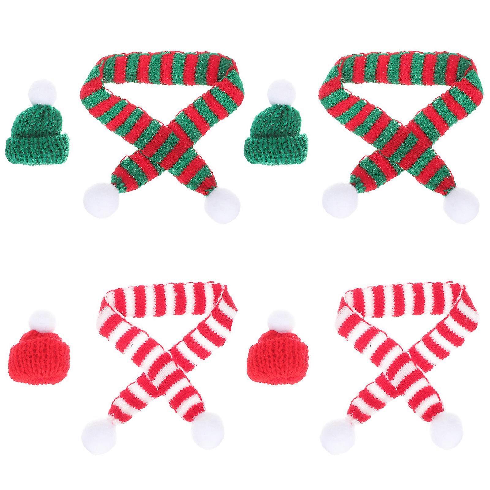 Tiny Knitting Hats And Soft Mini Scarf Christmas Decorations Assorted Color 8Pcs