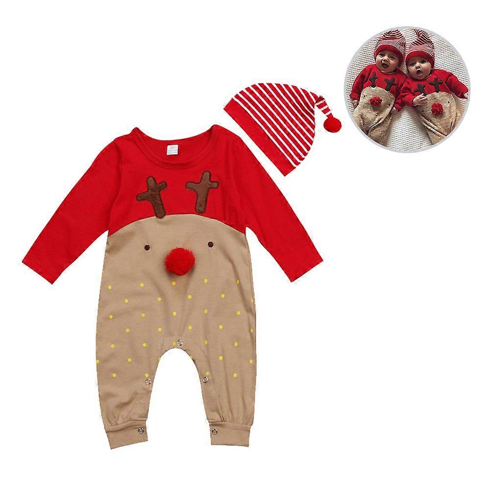 Toddler Girl Reindeer Outfit Pajama Jumpsuit Photograph Wear 70cm-100cm Red Nose 1 Set