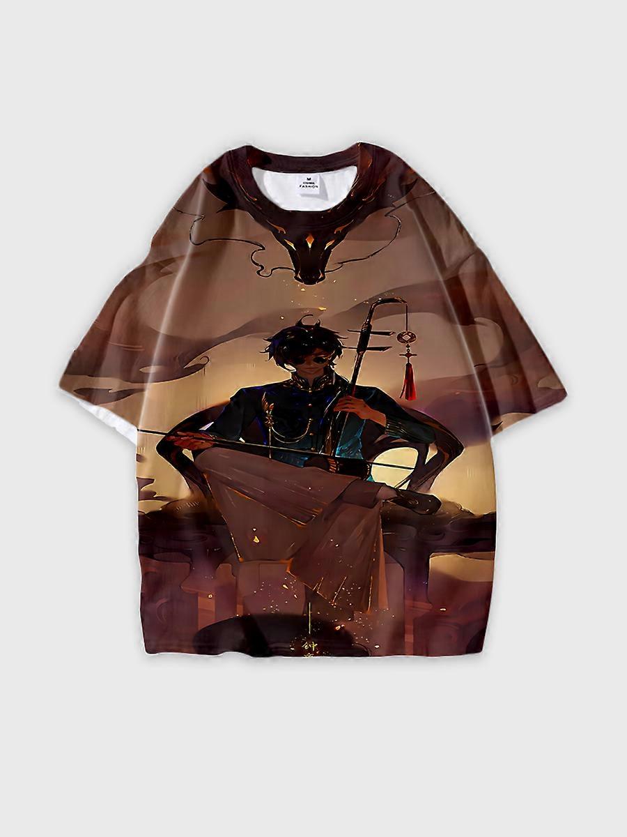 T-shirt round neck Role Pattern loose short sleeve D248