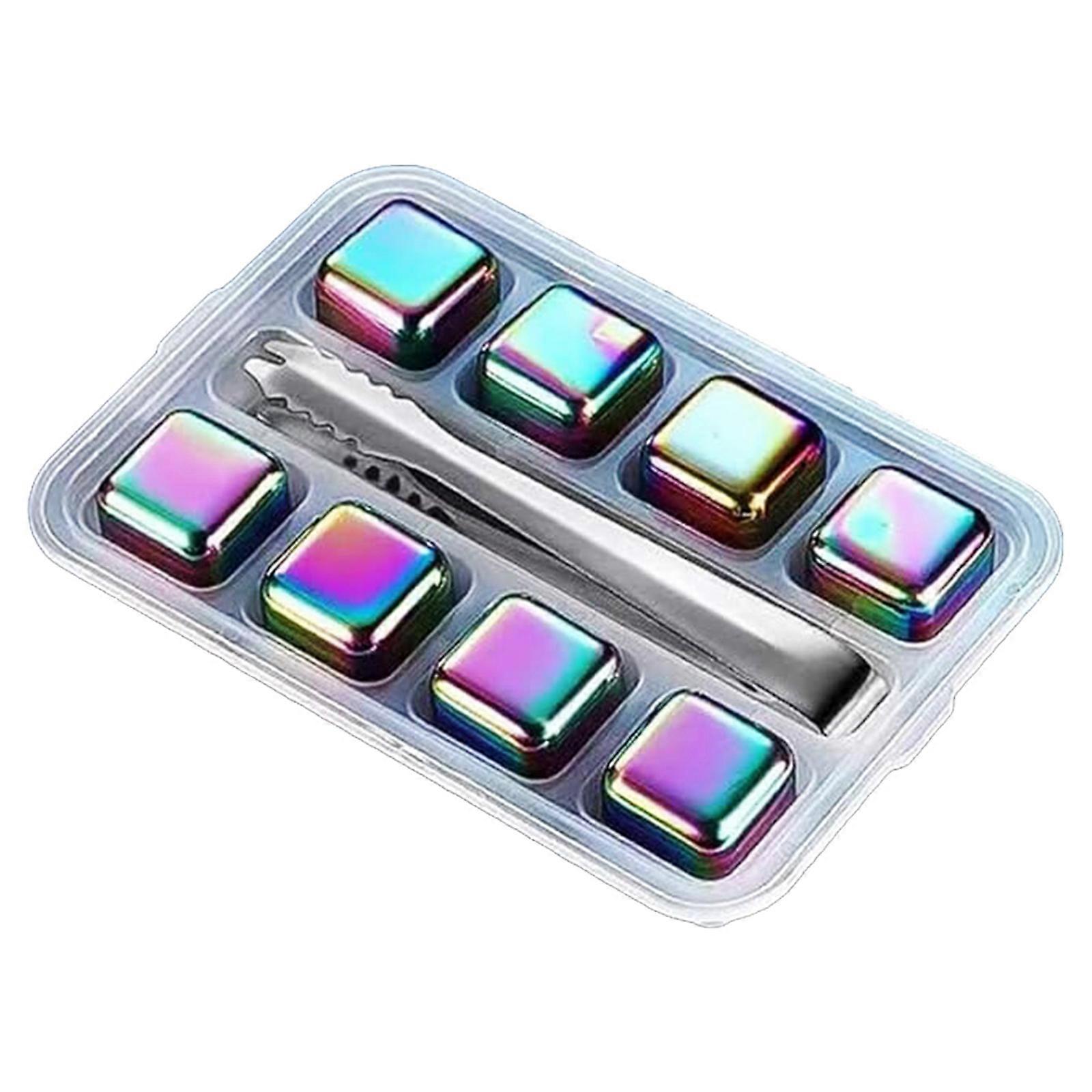 4/6/8 Rustproof 304 Steel Whiskey Rock And Tongs Reusable Drink Chiller Ice Cubes Stone For Home Use Quick Cooling Multicolor