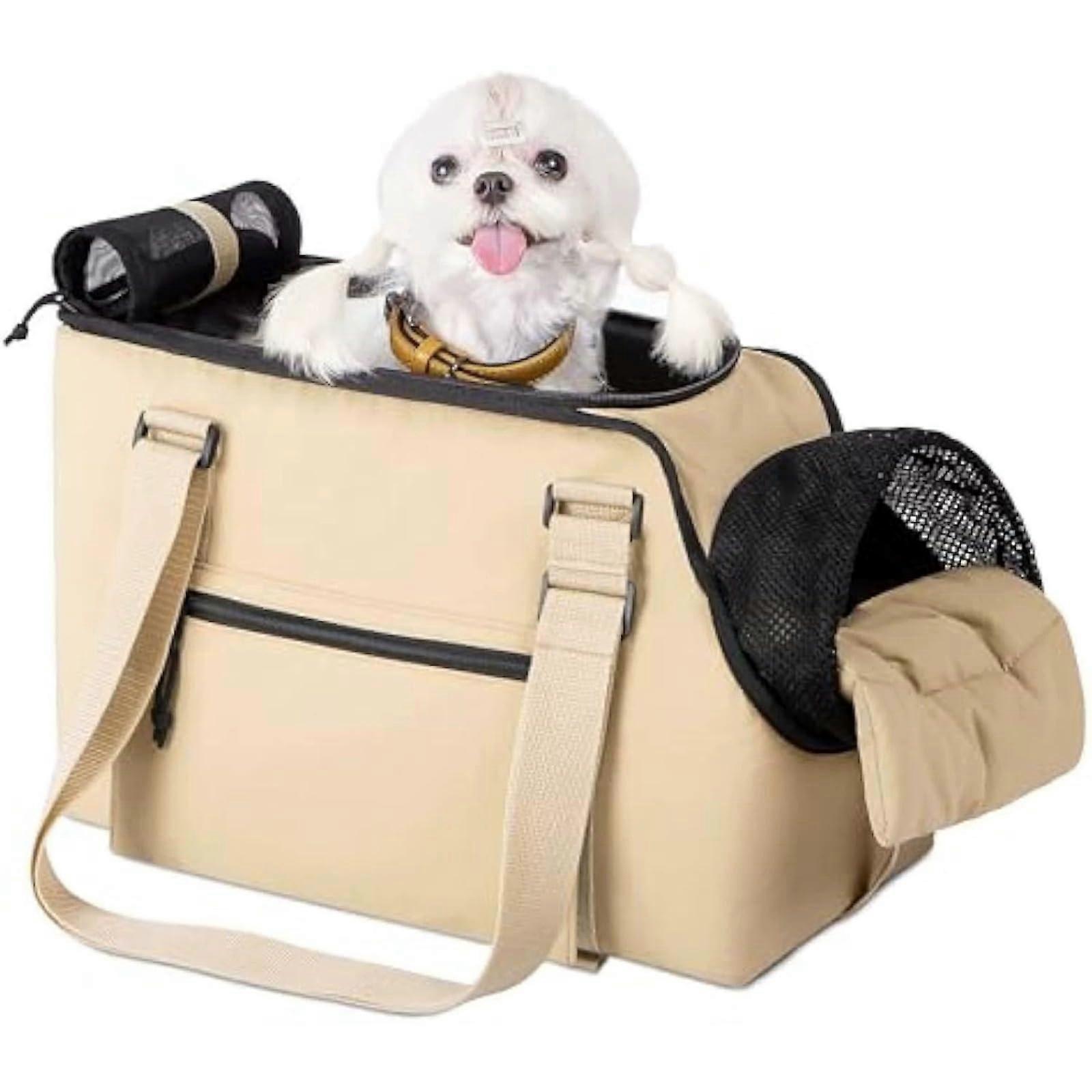 Pet Carrier Soft Sided Waterproof Travel Bag for Small Dogs and Cats Khaki with Mesh Windows
