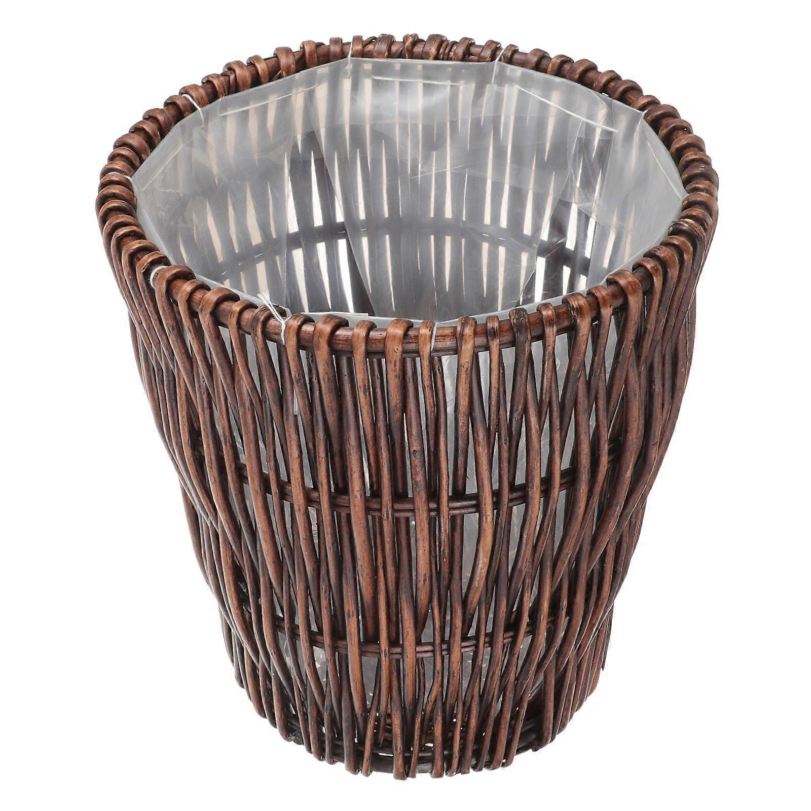 Rattan Woven Trash Can with Pastoral Style for Decor in Dark Brown Color 7.5 x 11.5 Inches