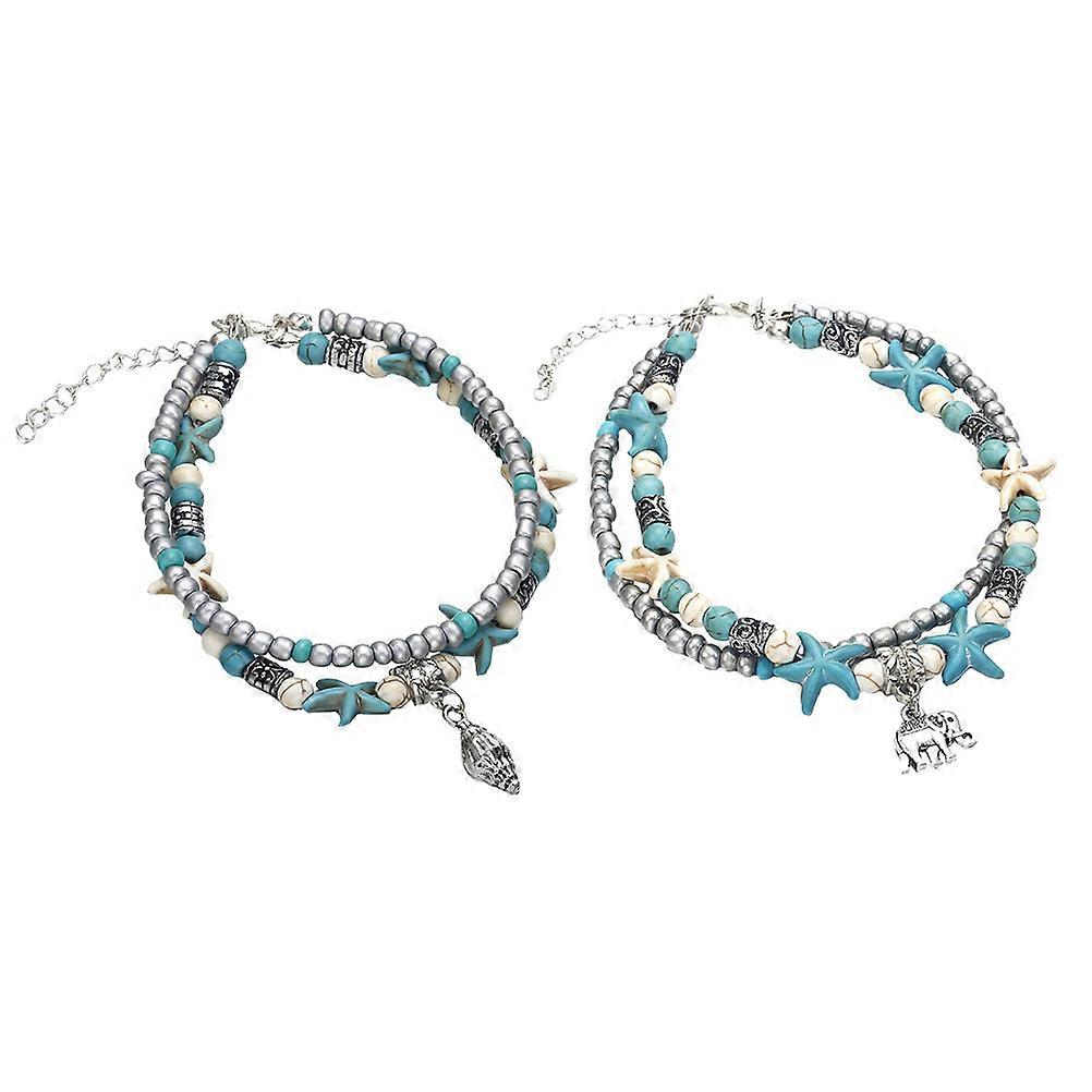 2Pcs Elephant Shape Girl Anklet Chains Fashion Accessory Assorted Color Stylish Design Perfect For Beach