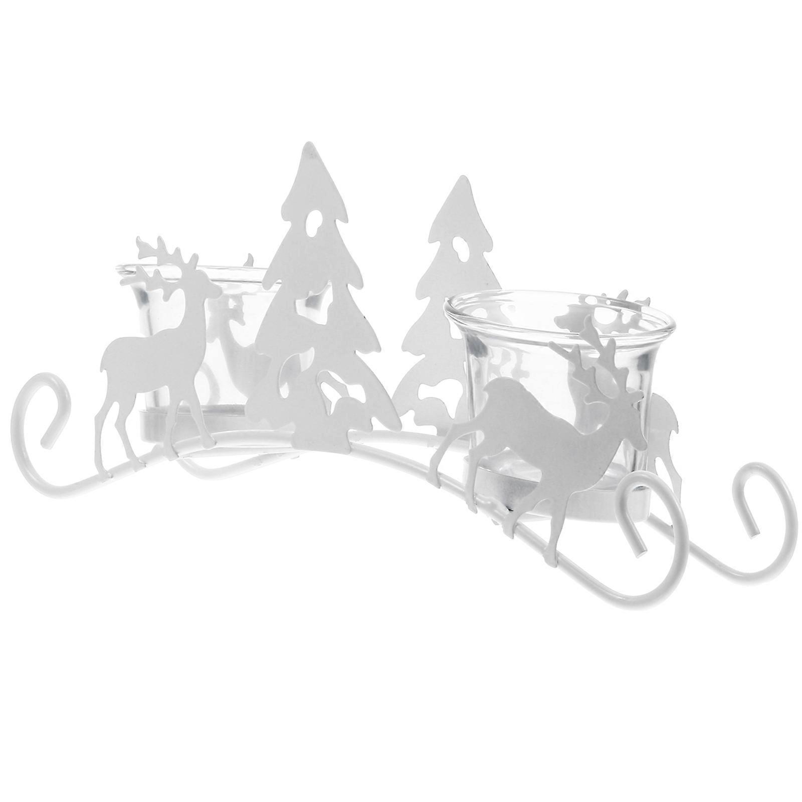 Festive Candle Support Decorative Iron Bracket for Home Use Christmas Tree Design White 1 Pc