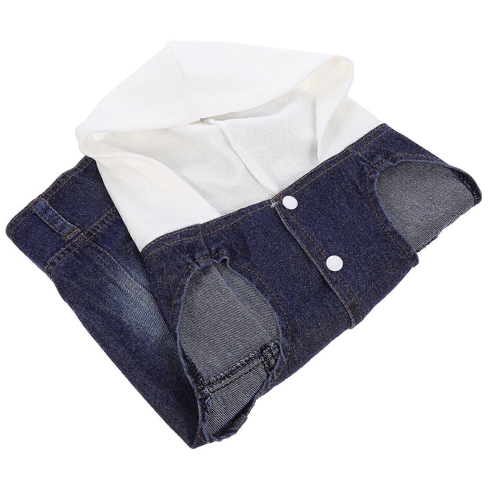 Retro Denim Jacket for Pet Use Fashionable White Jeans for Dogs and Cats with Knitted Hat Size XXL