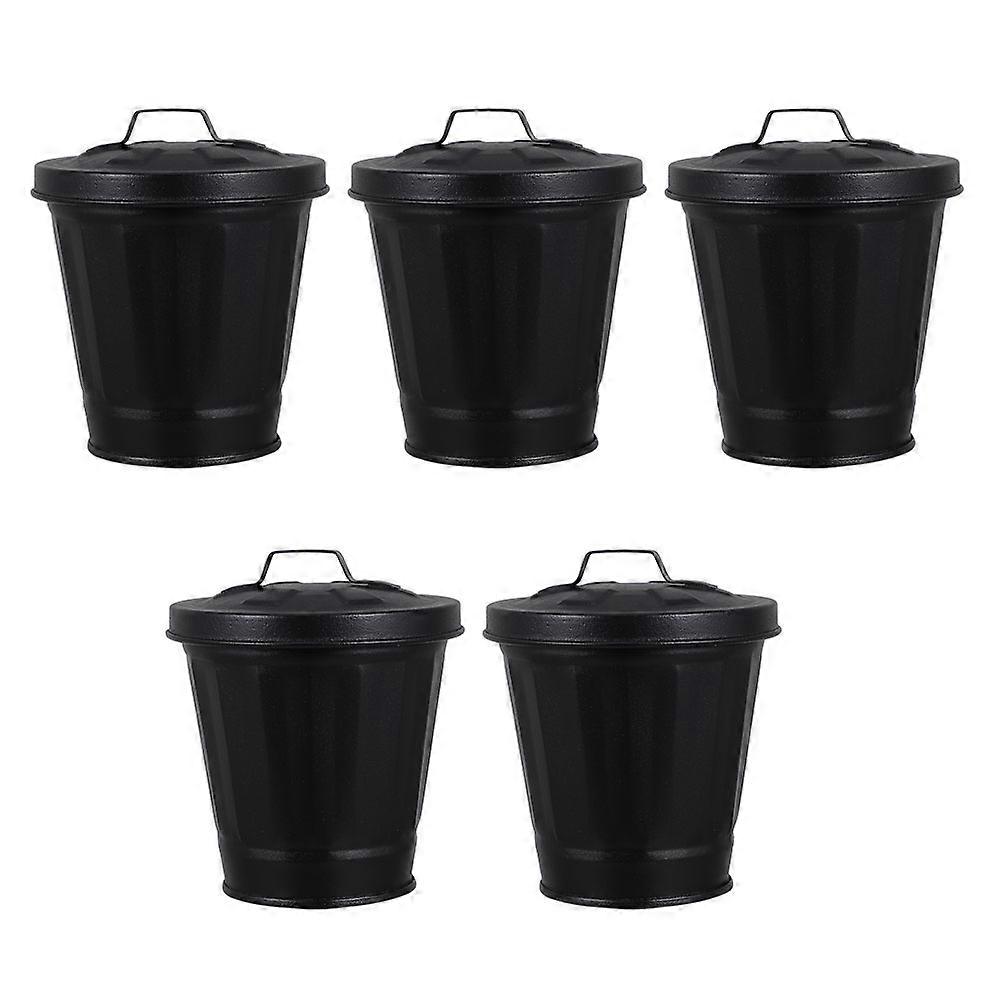 Black Mini Trash Can for Desktop Use Made of Galvanized Iron Simple and Fashionable 5 Pieces