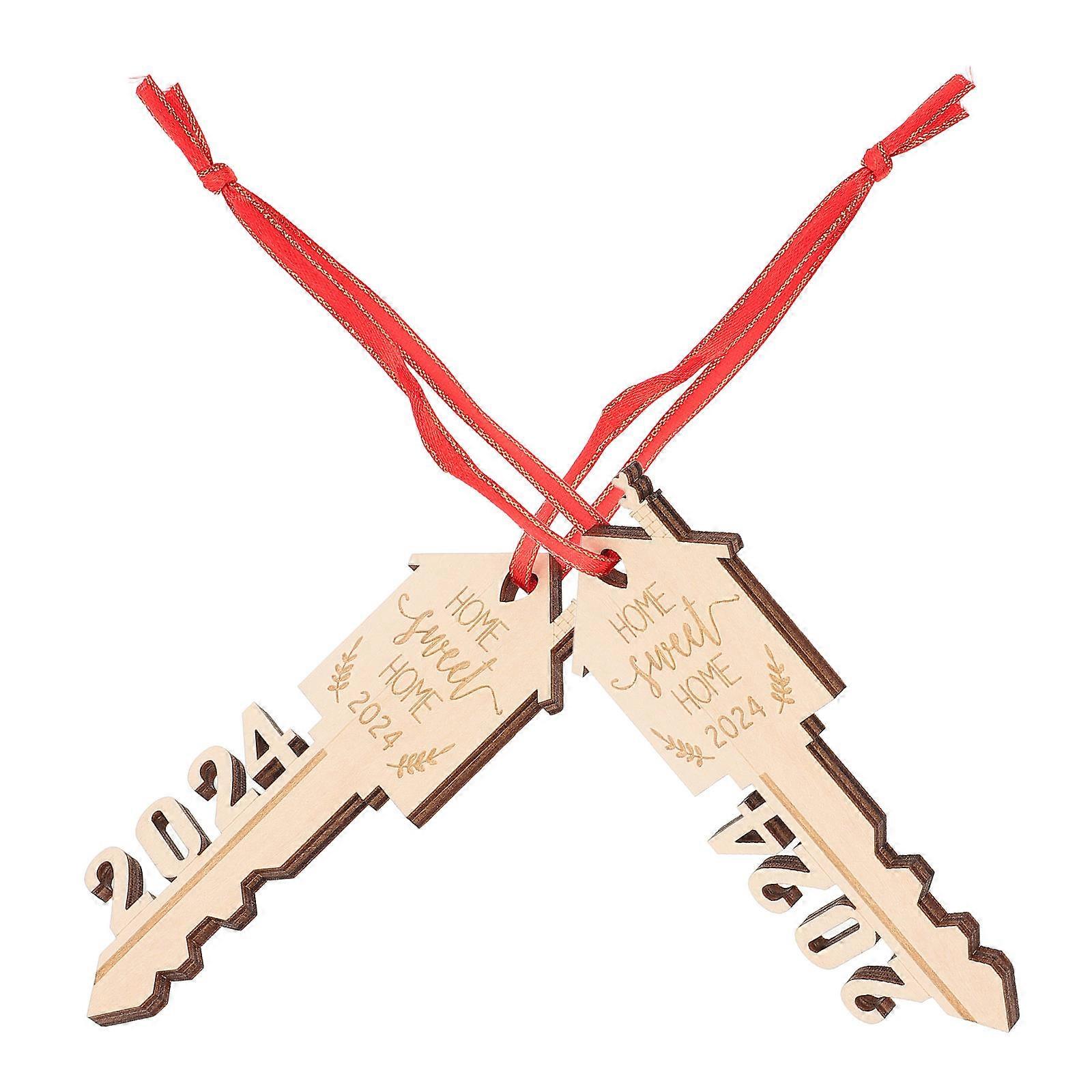 Wood Slice Key Shape Craft Pieces for DIY Decor Beige Color Great for Party and Home Use 2pcs