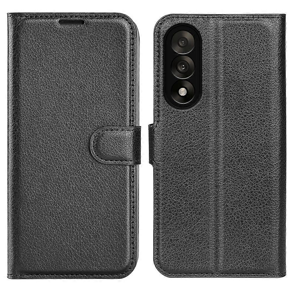 Étui à rabat horizontal en cuir à texture litchi avec support