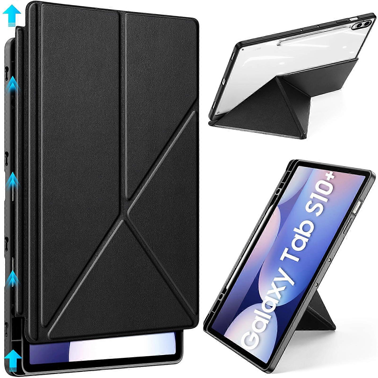 Case for Samsung Galaxy Tab S10+ Plus, S9+ Plus, S9 FE+ Plus - 12.4 Inch Foldable Triangular Support Design with Pen Slot, Black