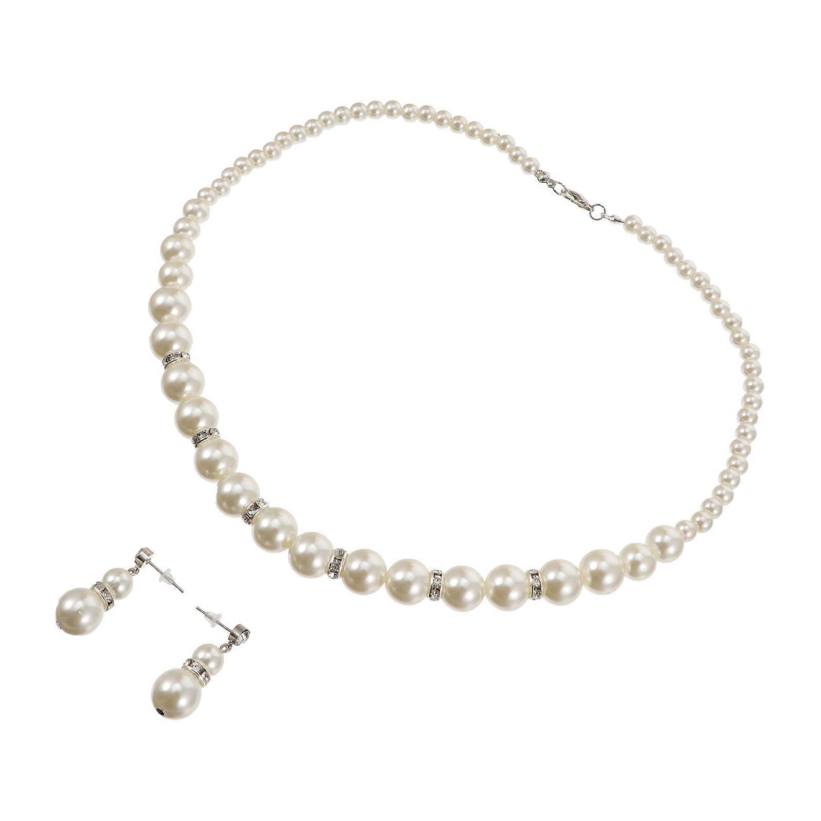 Bridal Jewelry Imitation Pearl Necklace Earrings Wedding Jewelry Sets for Women Elegant Style 1 Set