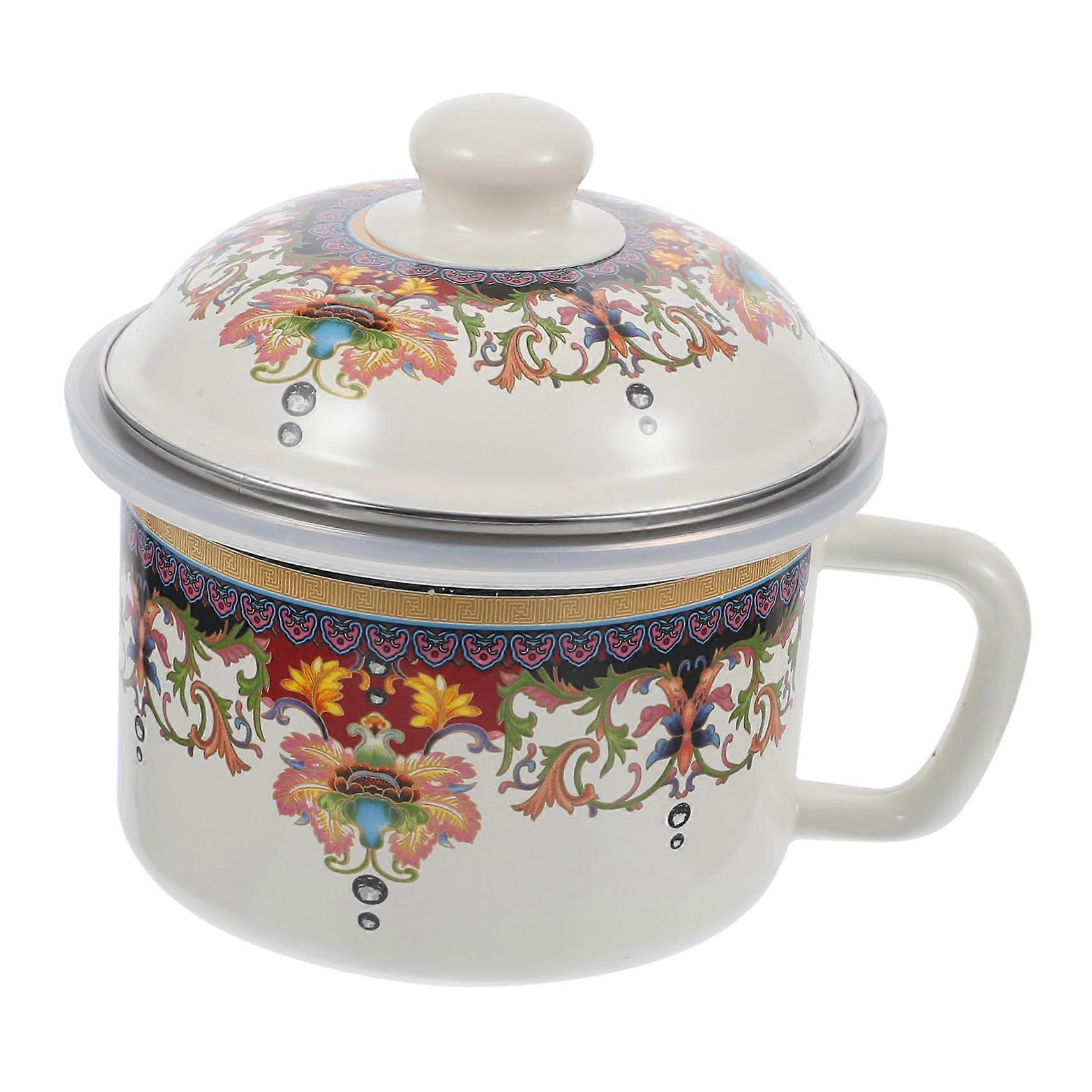 Enamel Instant Pasta Bowl 18x16 CM, Multi-Functional Soup Pot with Lid, Cereal and Spice Holder, Kitchen Container