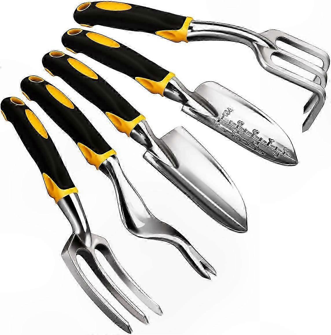 Cast-Aluminum Garden Tool Set with Ergonomic Handles, Includes Trowel, Transplanter, Cultivator, Weeder, and Fork for Outdoor Use