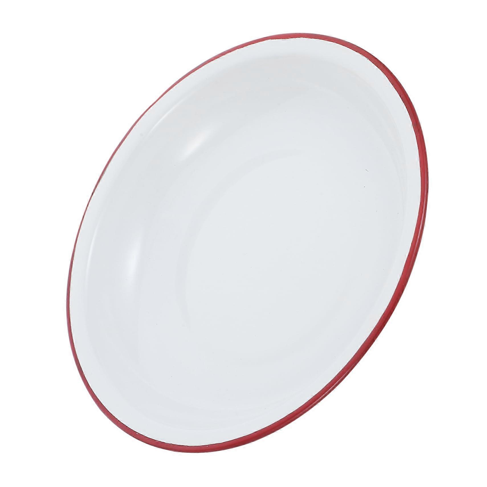 Vintage Enamel Plate Enamelware Deep Serving Bowl Red