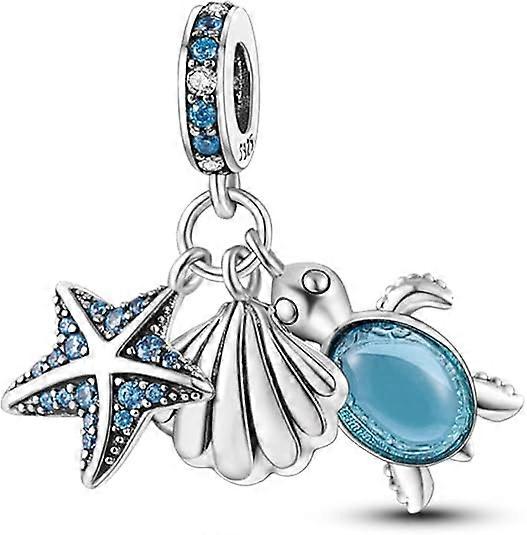 925 Sterling Silver Starfish Charm for Bracelet Turtle Shell Necklace Pendant