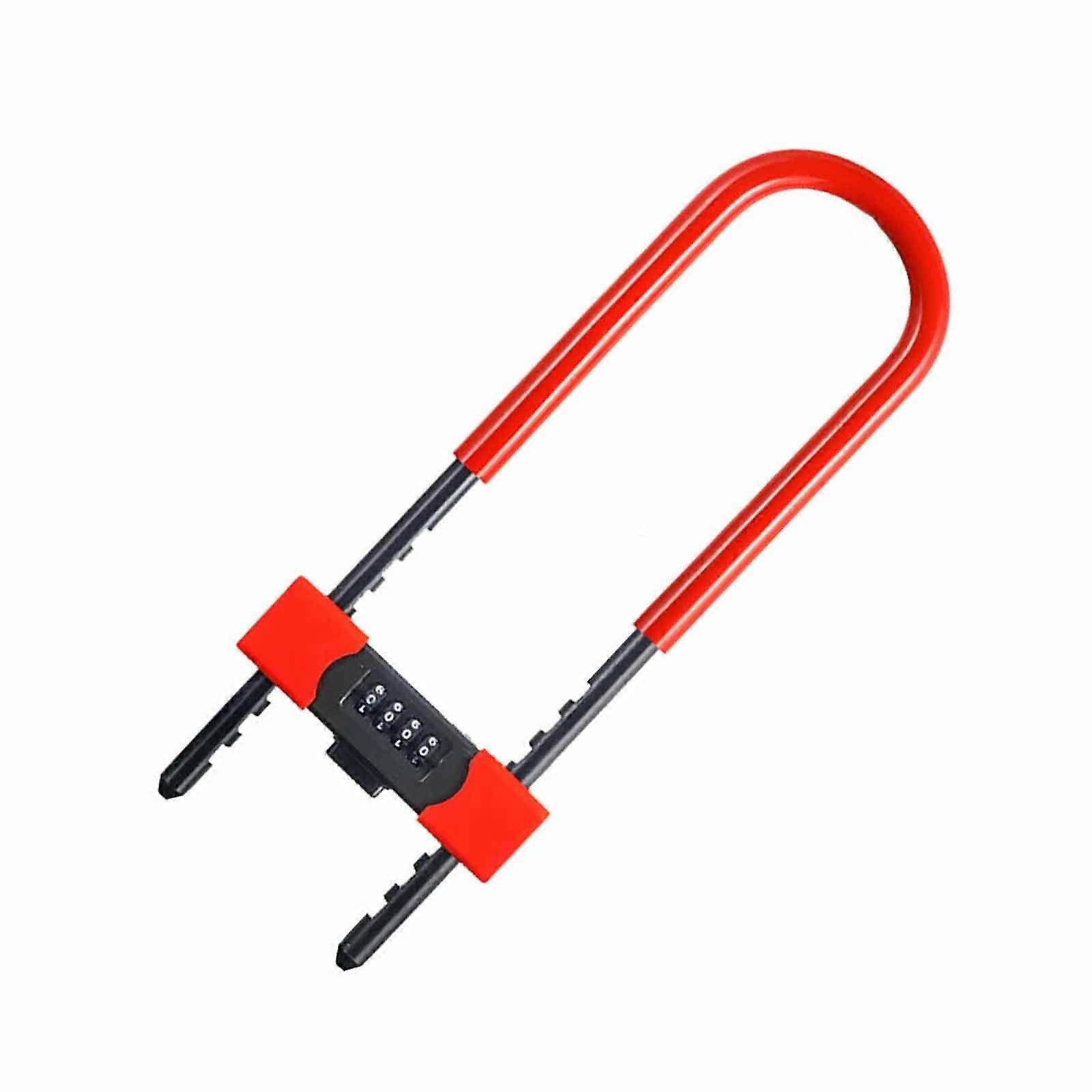 Outdoor Bike U Lock Weatherproof With Combination Lock 4 Digit Dial Anti-Theft Red 410mm U-Lock For Bicycle Security
