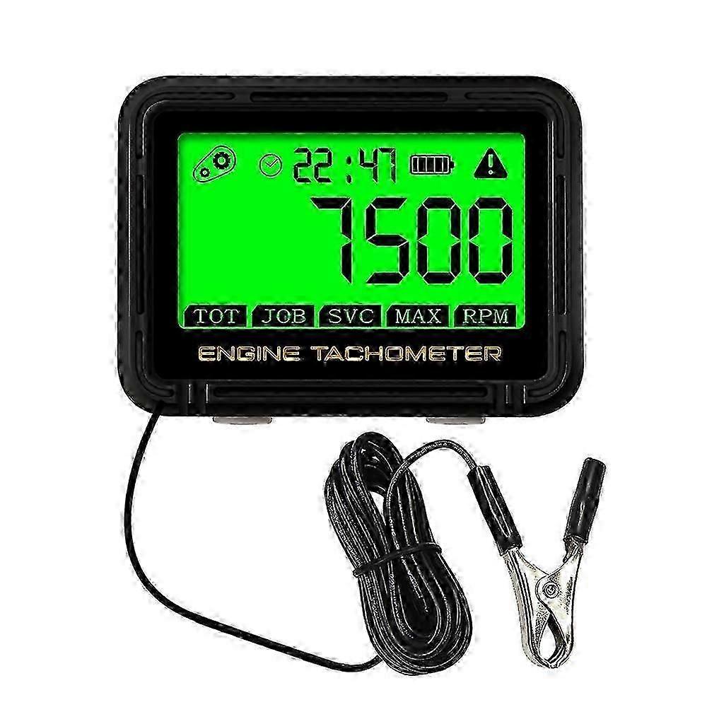 Engine Tachometer Digital Moto Inductive Tachometer with Alligator Clip Hour Meter Engine RPM LCD Display Gauge Backlight Waterproof