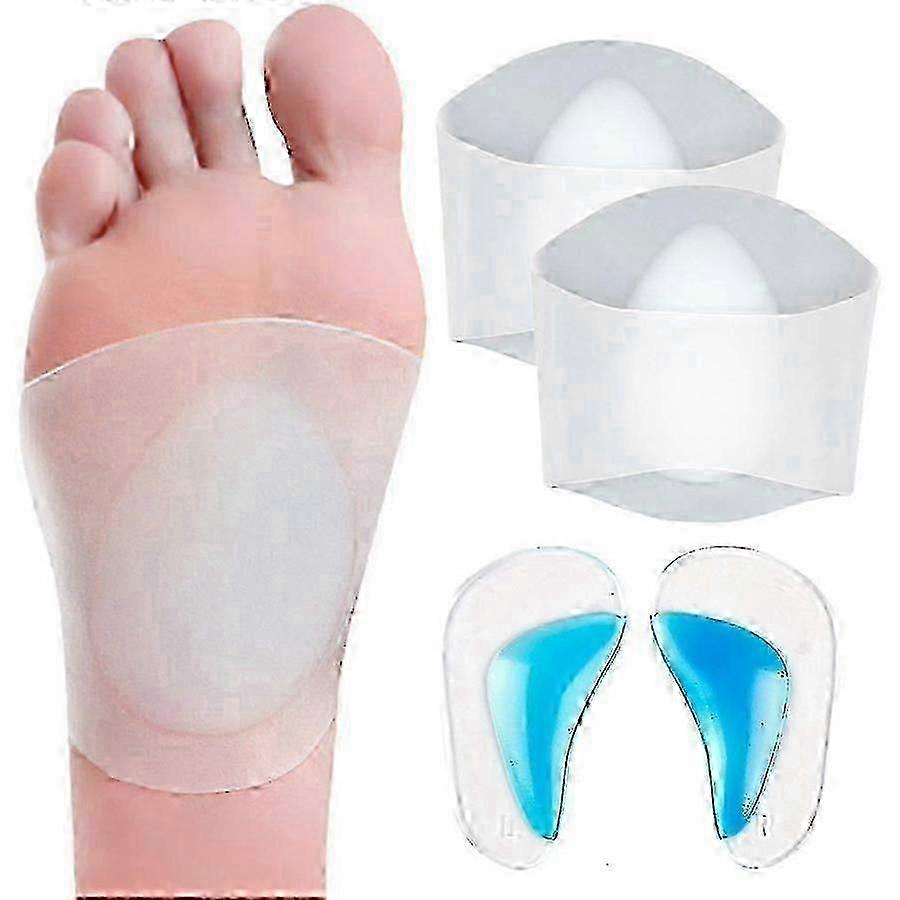 Gel Arch Support Set, 2 Pairs Plantar Fasciitis Sleeves/Shoe Insoles for Flat Feet, Reusable Soft Silicon Arch Sleeves with Padded Cushions for Planta