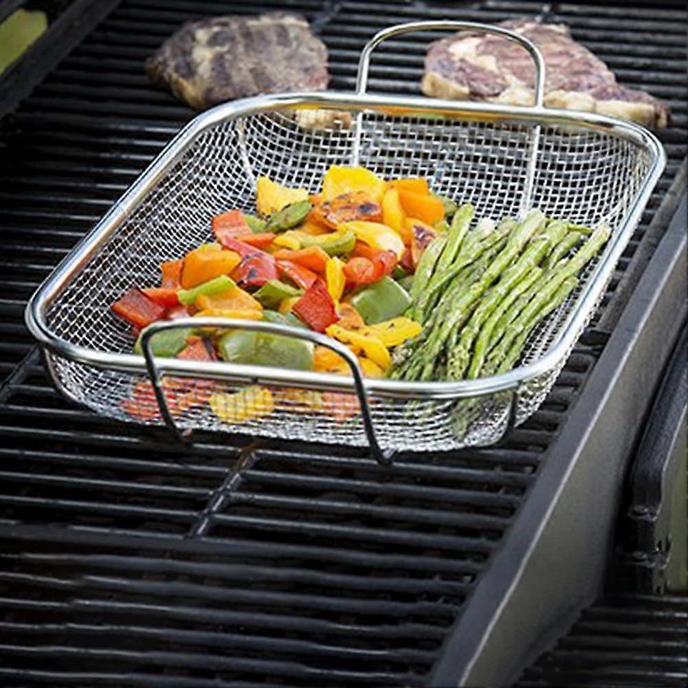 Stainless Steel Frying Basket Square Mesh Grill Basket with Handle 42.5x28x10.5cm for Fruit and Vegetable Cleaning