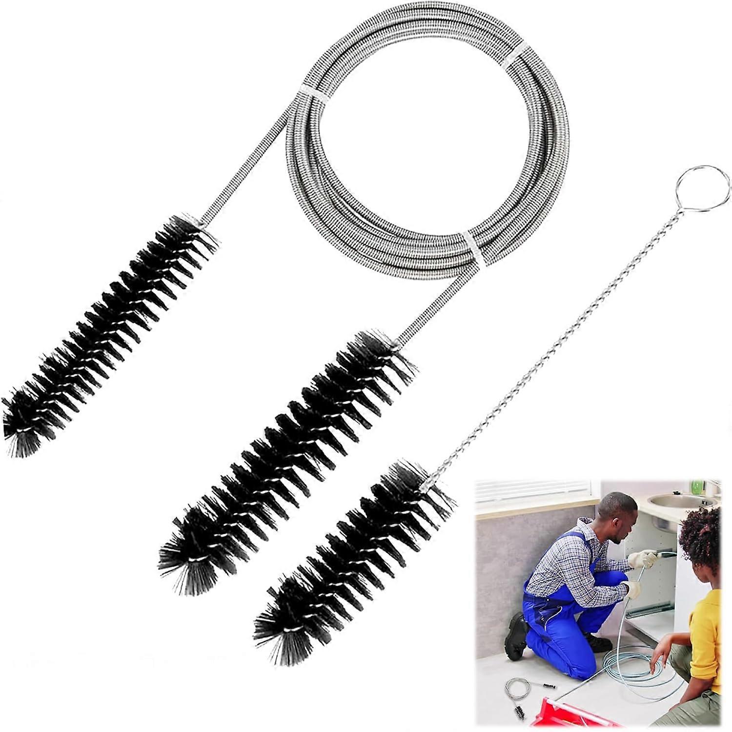 Drain Brush 200 cm Flexible Pipe Cleaning Brush for Narrow Drain Holes, Black Spiral Hose Cleaner for Pipes