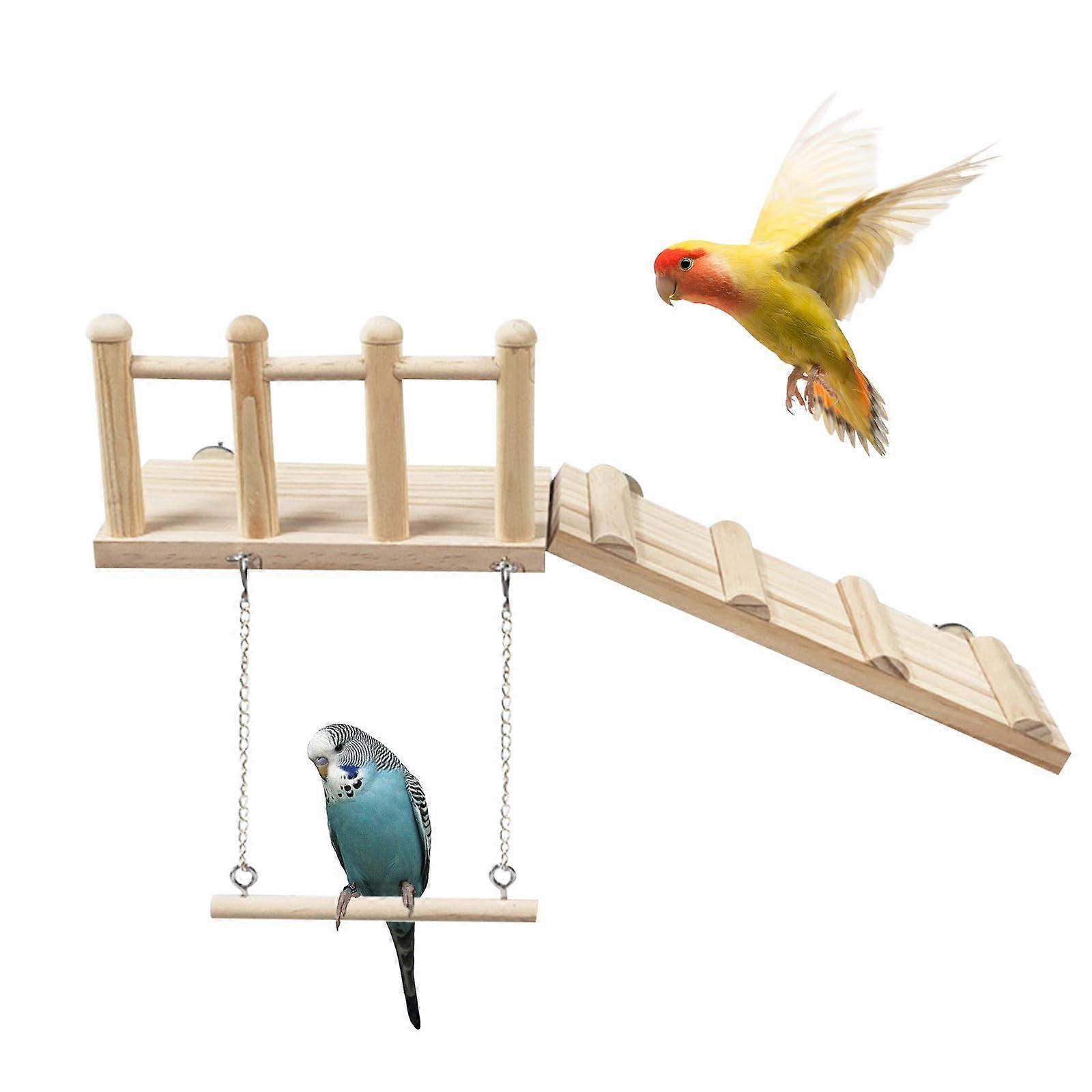 Parrot Climbing Ladder for Cage, Wooden Bird Perch Platform with Swing and Ladder, Suitable for Budgies, Parrots, and Hamsters