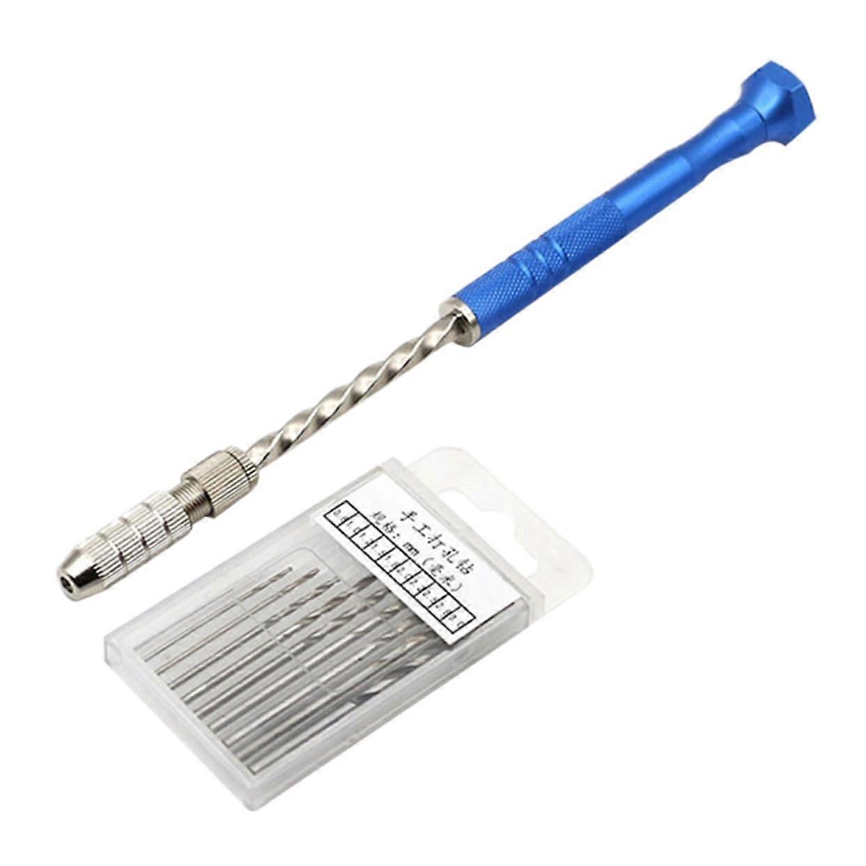 11pcs Walnut Hand Drill Tool Set with Durable Drilling Bits for Smooth Accurate DIY Work in Blue Silver Finish