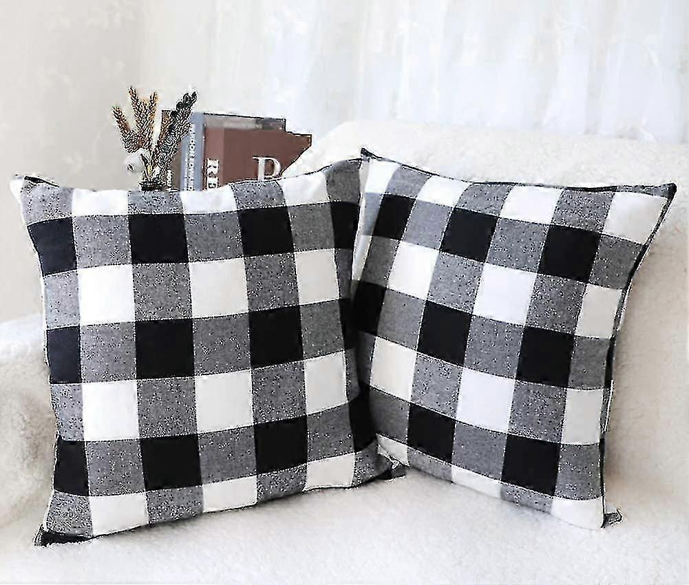 Set Of 2 Polyester Buffalo Check Plaid Farmhouse Throw Pillow Covers Cushion Case For Fall