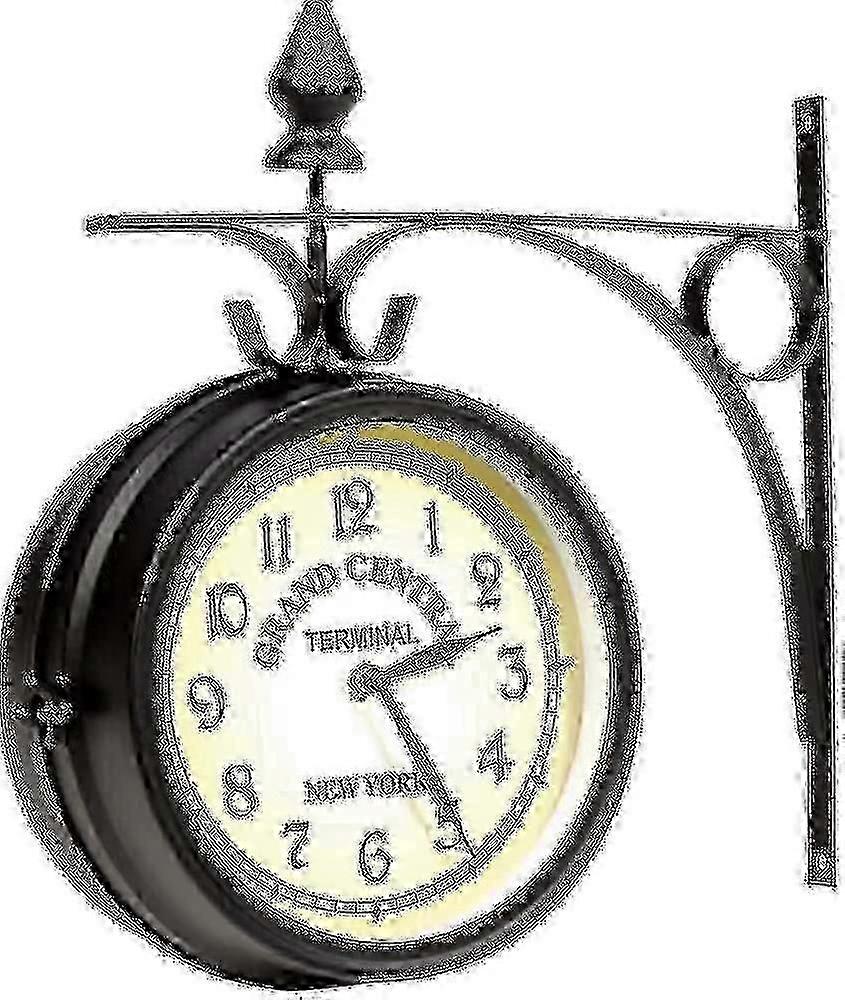 Horloge de jardin en fer forgé fabriquée à la main - Design à deux visages de la gare de Grand Central