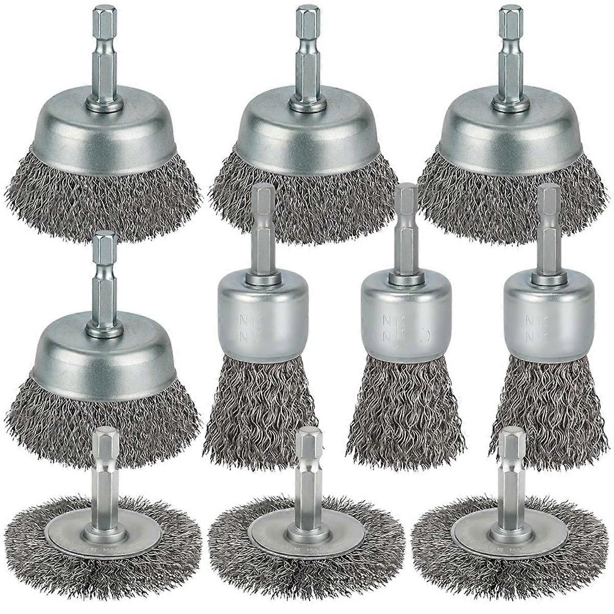10 Pcs Wire Brush for Drill, 1/4 Inch Hex Shank, Wire Cup Brush Drill Bit for Cleaning Rust, Stripping and Abrasive