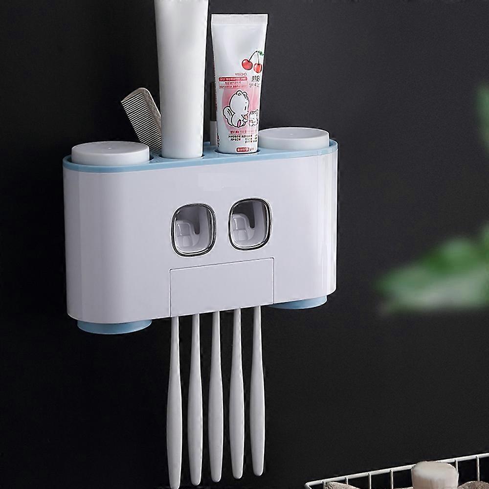 Wall-Mounted Toothbrush Holder with 2 Dispensers, 4 Cups, Grey