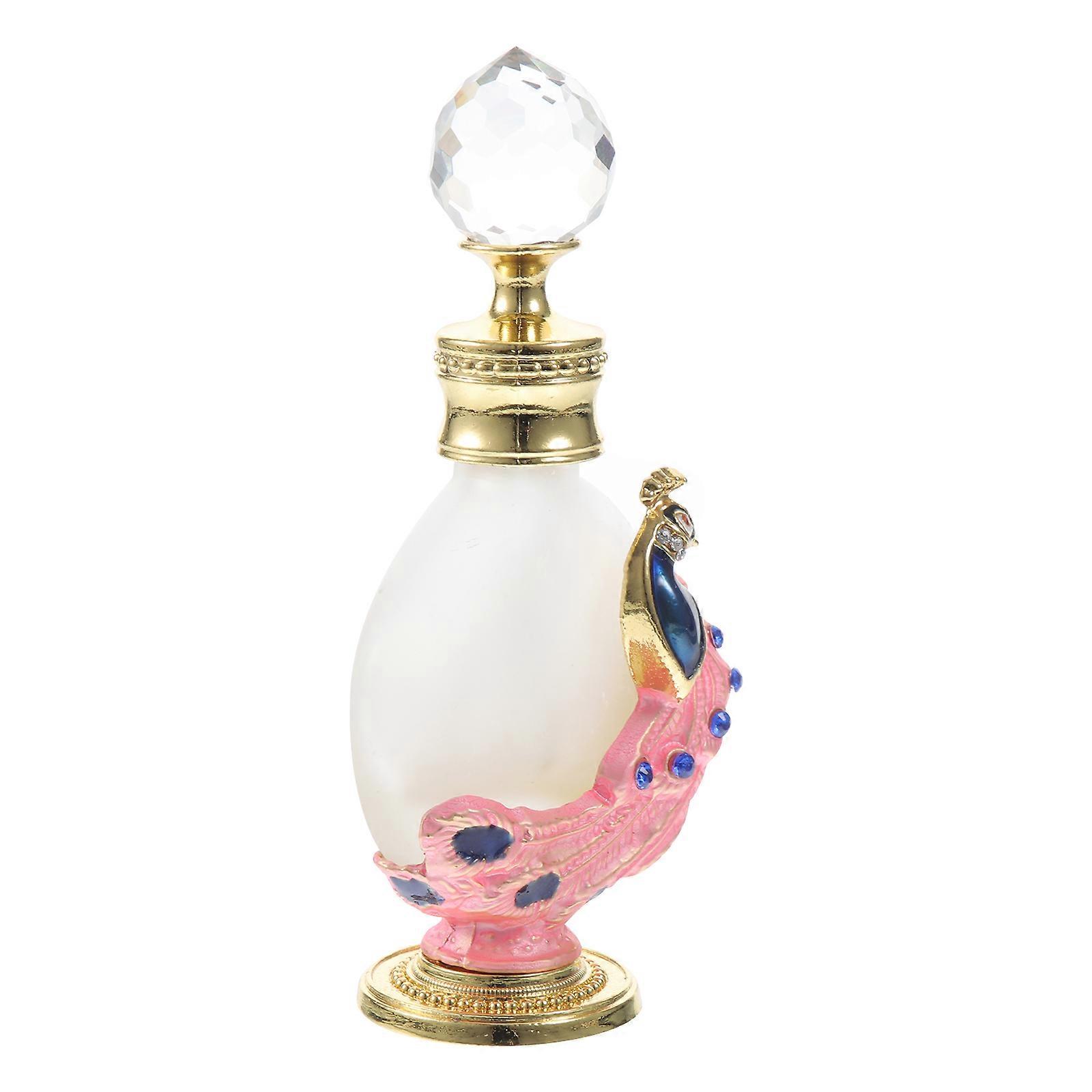 Glass Vintage Perfume Bottle Peacock Body Pink for Storage Refillable 1Pcs